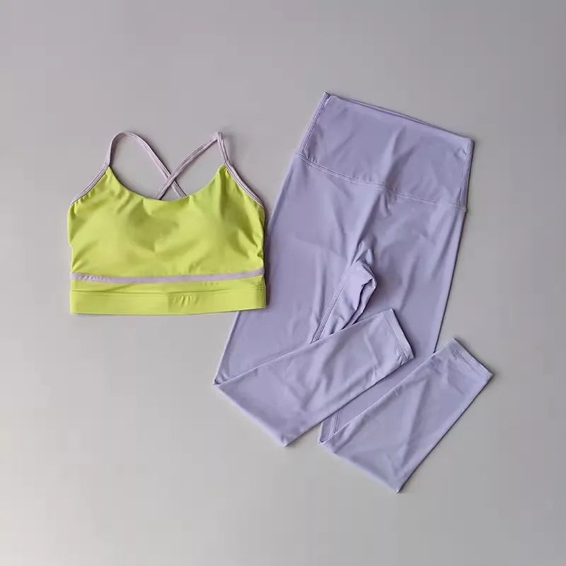 Womens Yoga Set 2 Piece High Waist Leggings And Sports Bra