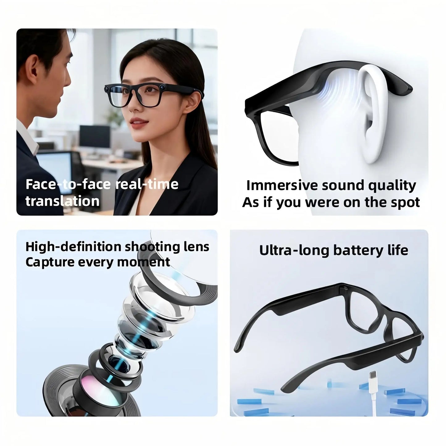Giinova Smart Camera Glasses With Dual Microphones And AI Translator