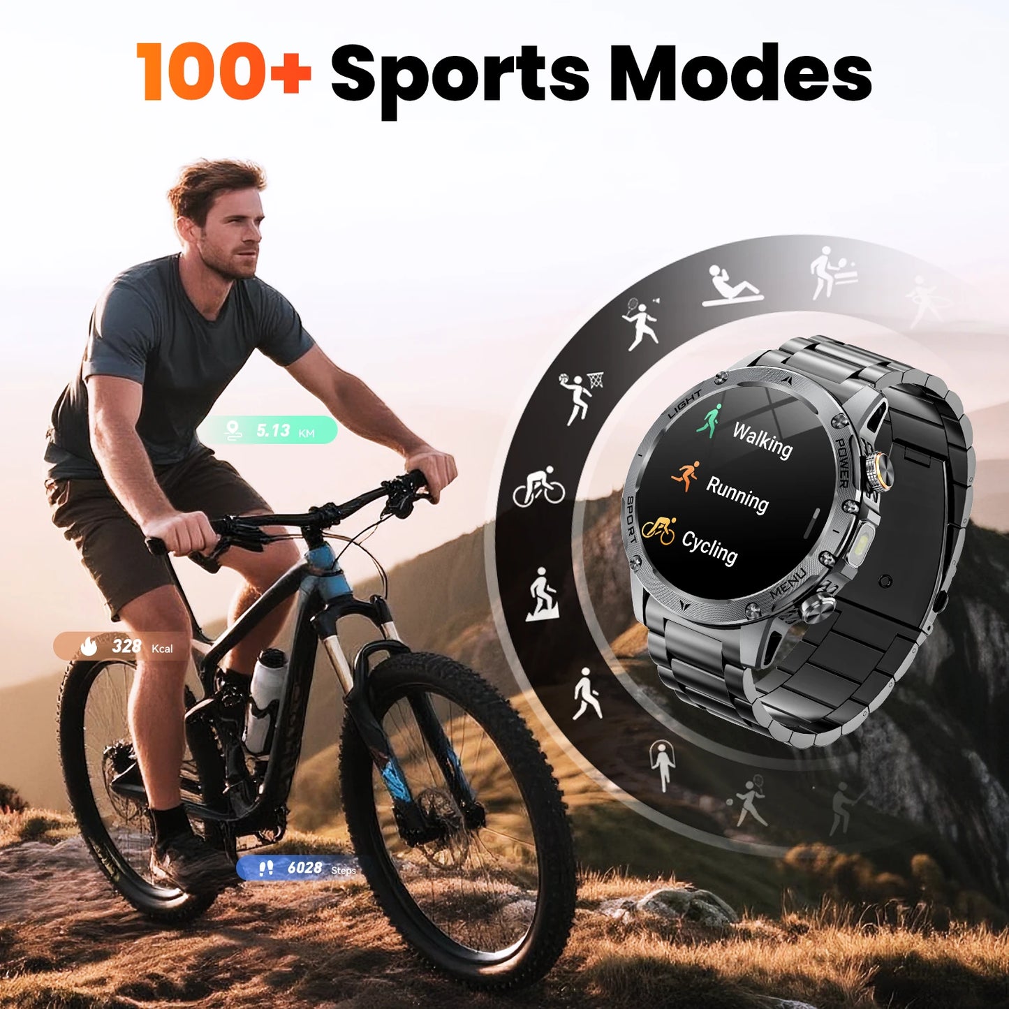 Military Smartwatch For Men With Bluetooth Call And 100 Modes