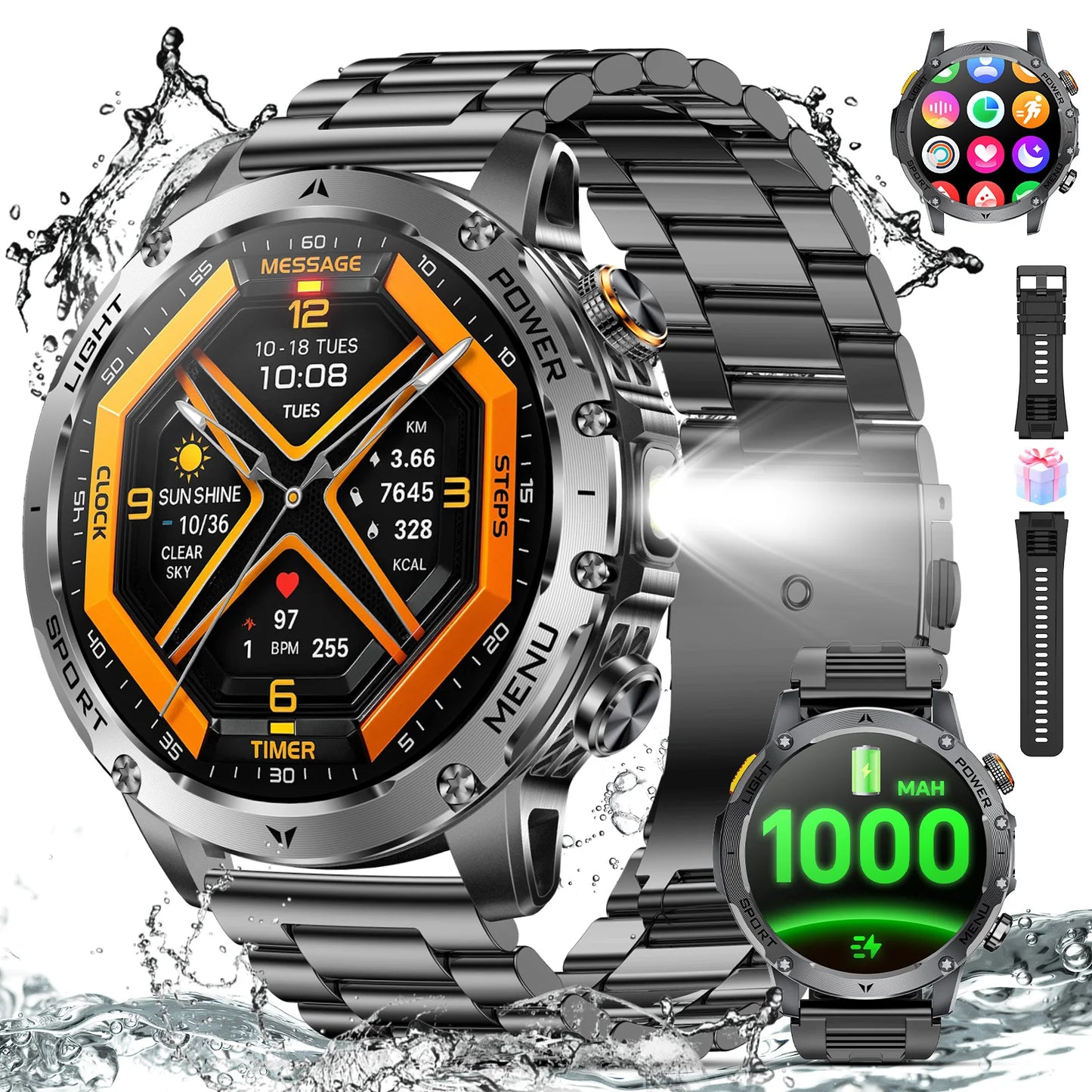 Military Smartwatch For Men With Bluetooth Call And 100 Modes