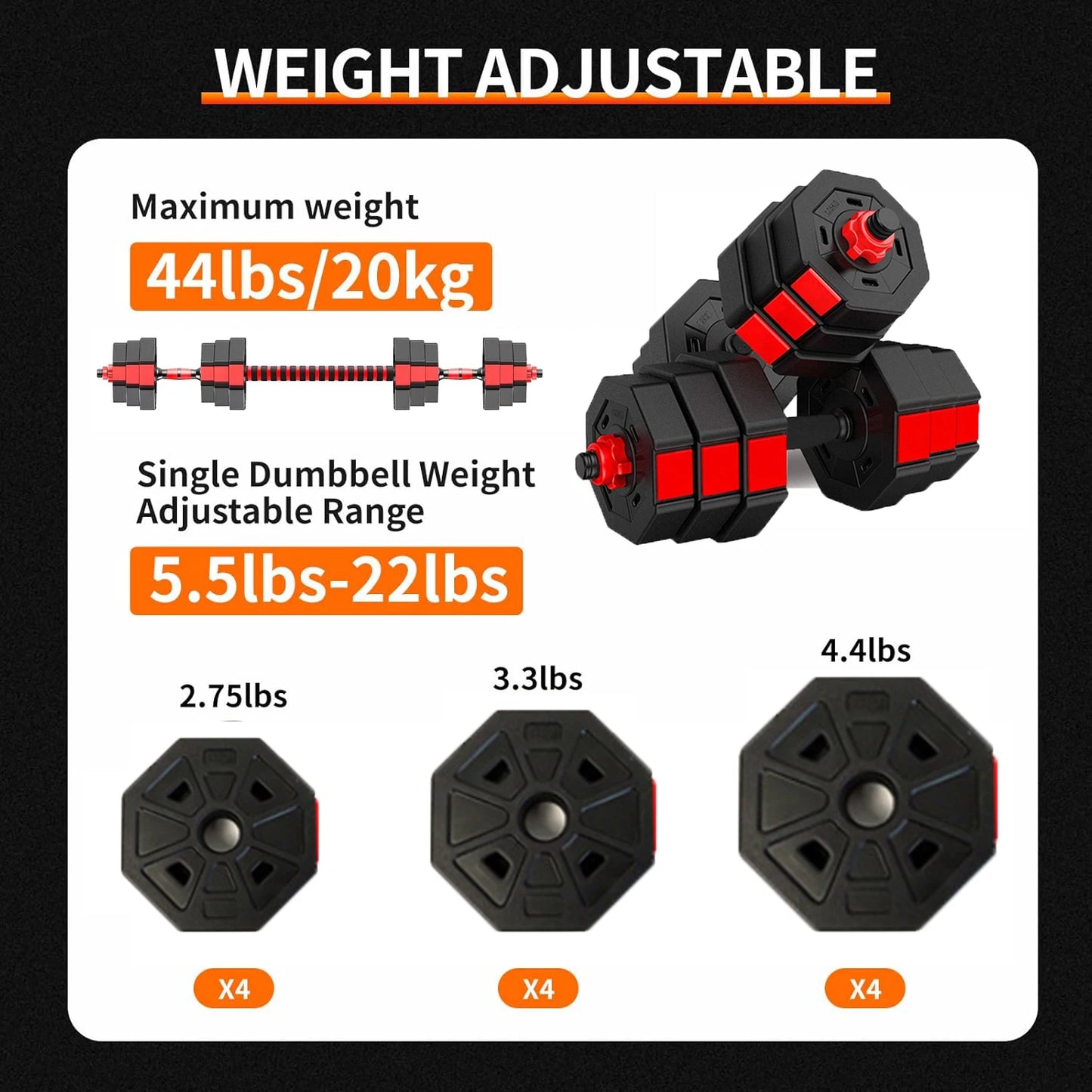 Adjustable Dumbbell to Barbell Fitness Set Anti Slip Grip