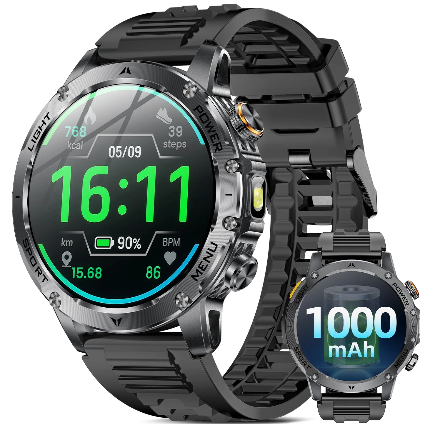 Military Smartwatch For Men With Bluetooth Call And 100 Modes