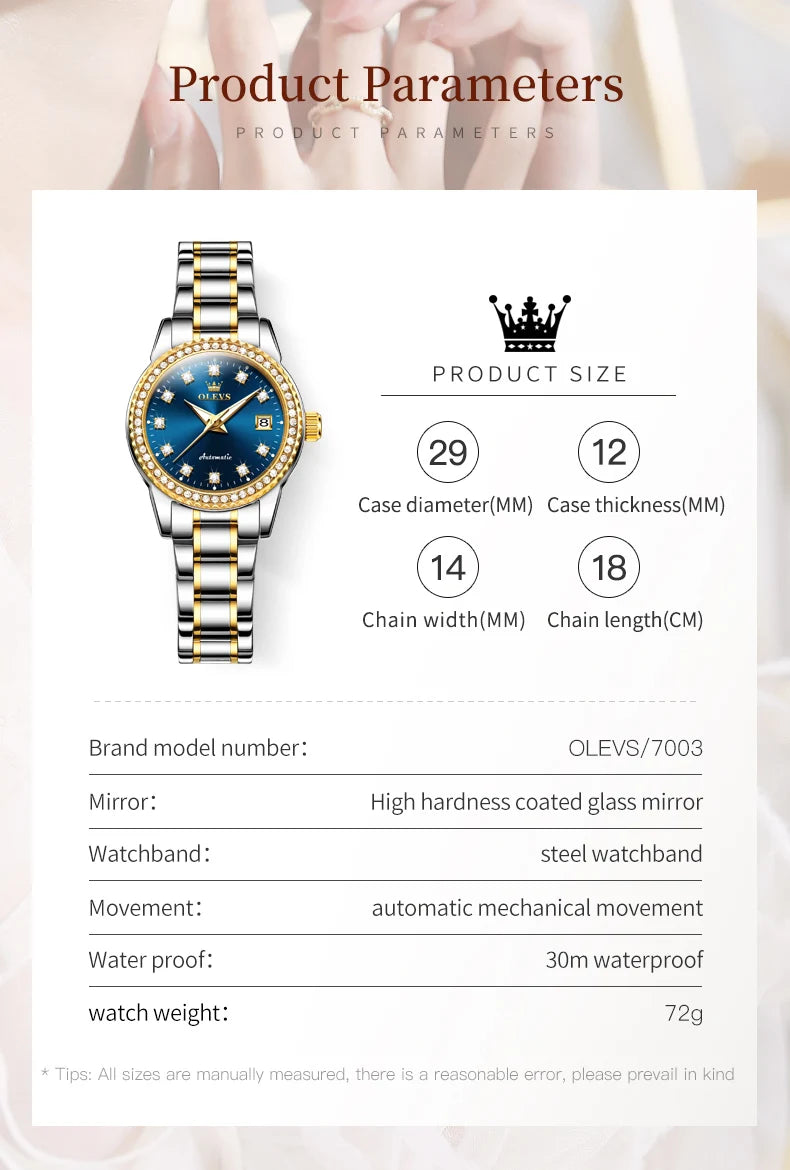 OLEVS Women's Diamond Automatic Watch Stainless Steel