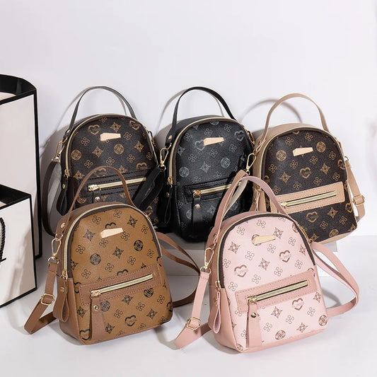 Flower Print PU School Backpack For Women Fashion Student Bag