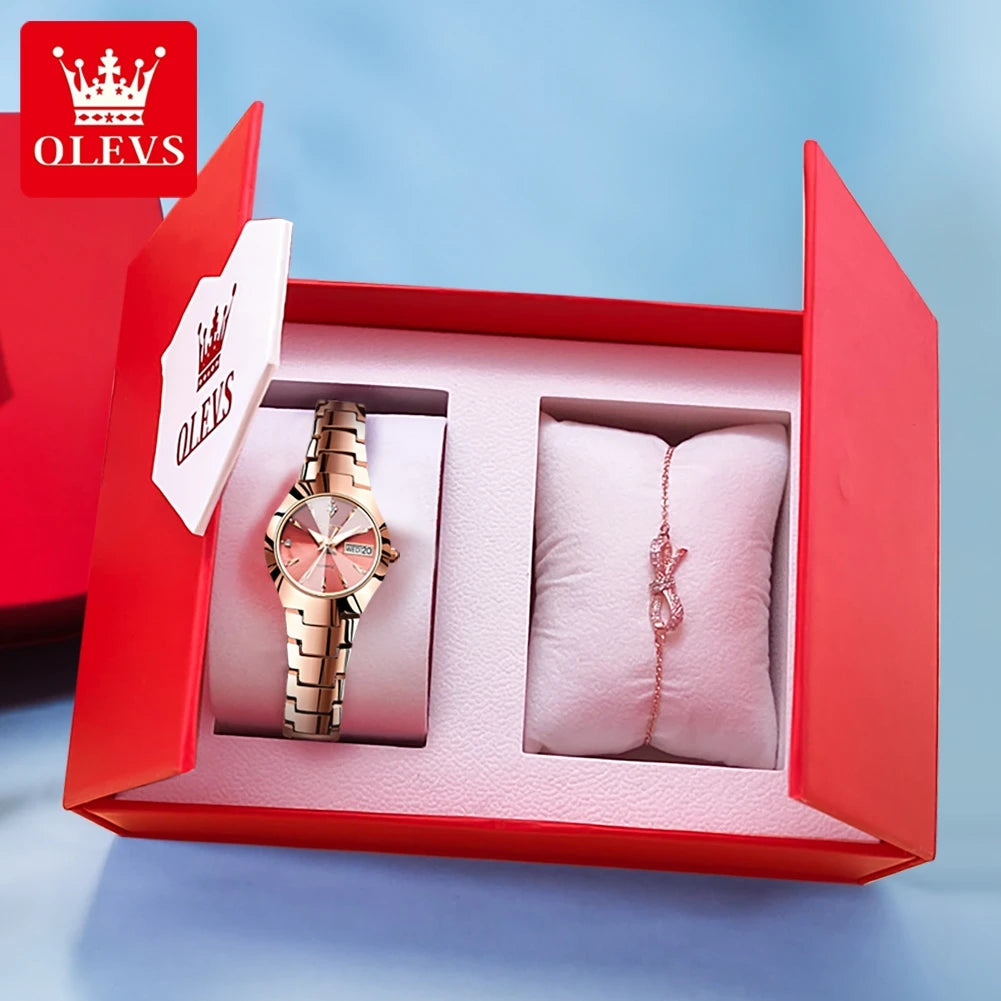 OLEVS Women's Quartz Watch Stainless Steel Luminous Waterproof Wristwatch