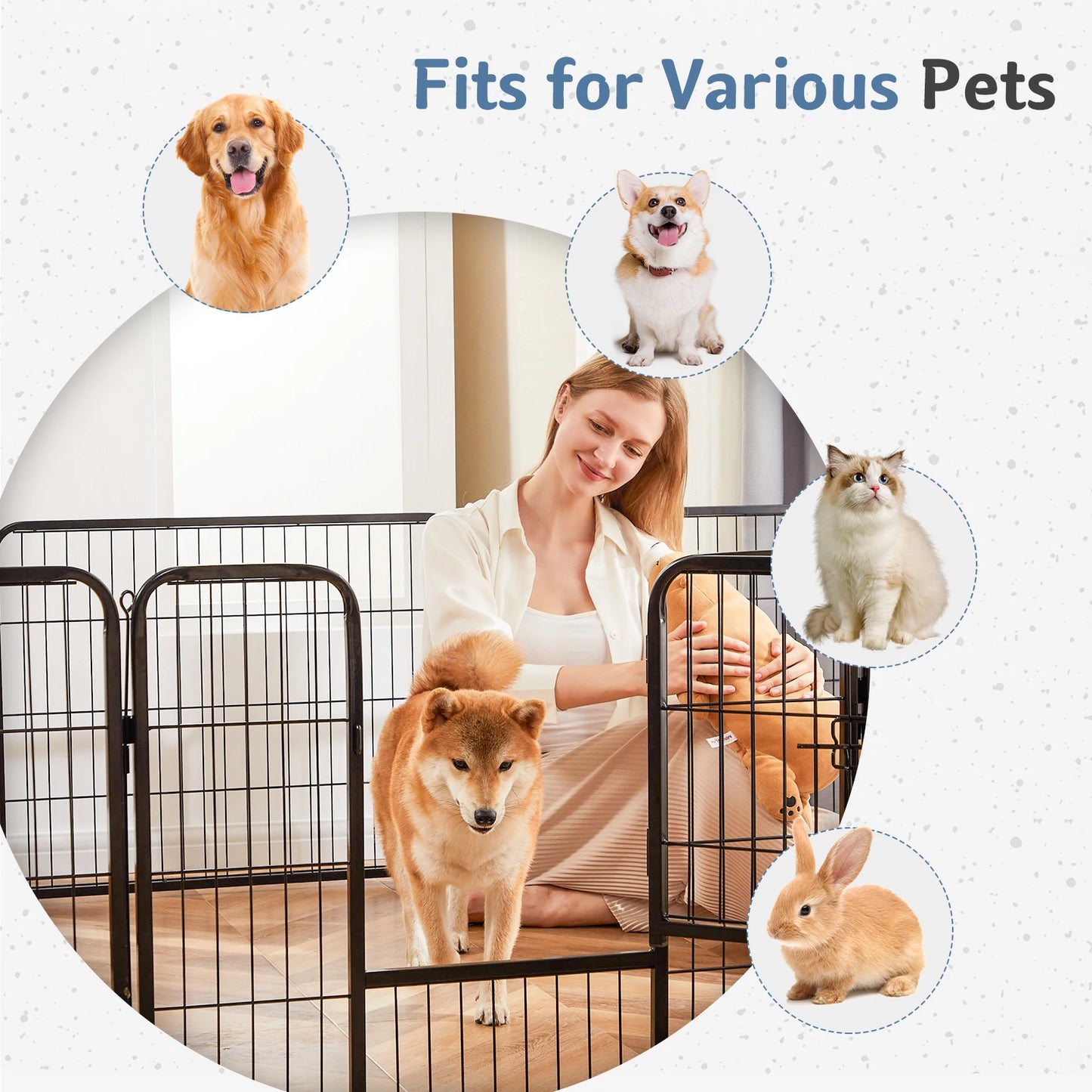 JHK Metal 8 Panel Dog Playpen Fence Foldable Outdoor Exercise Pen