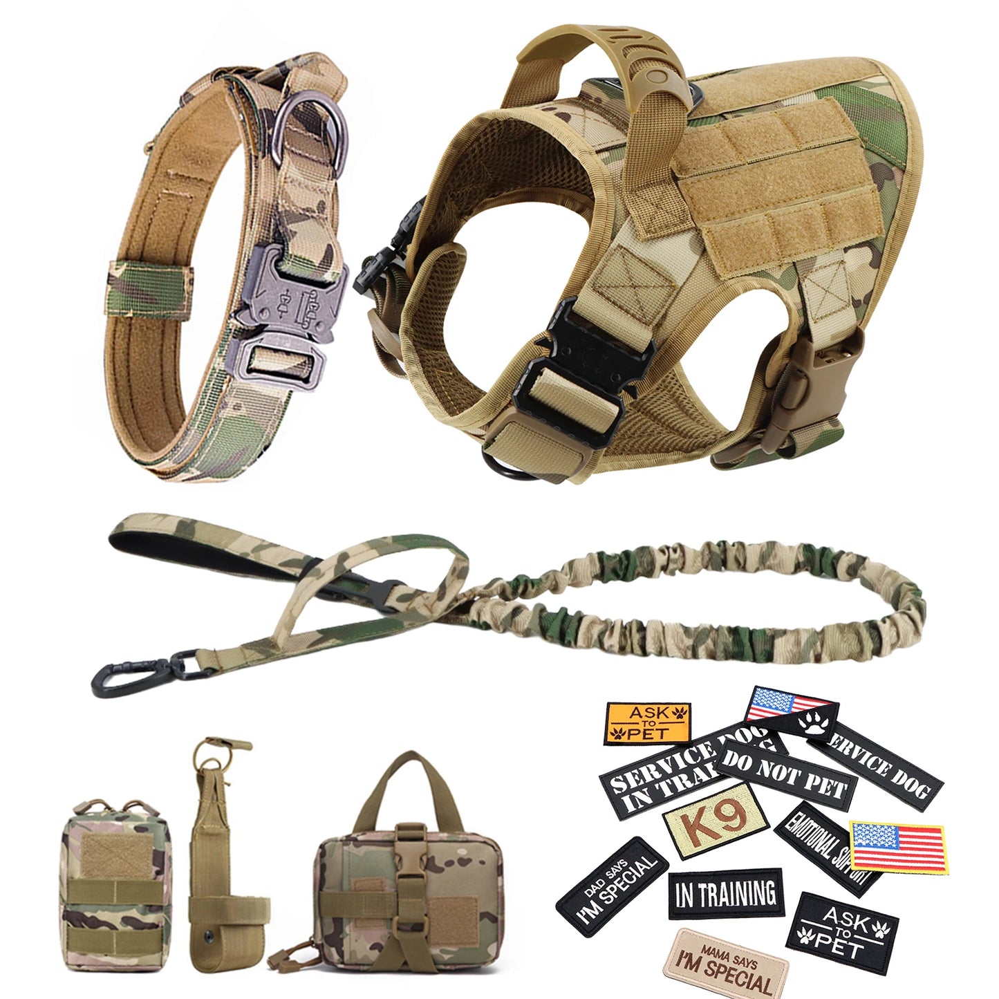 Petravel Military Large Dog Harness Vest Set With Patches
