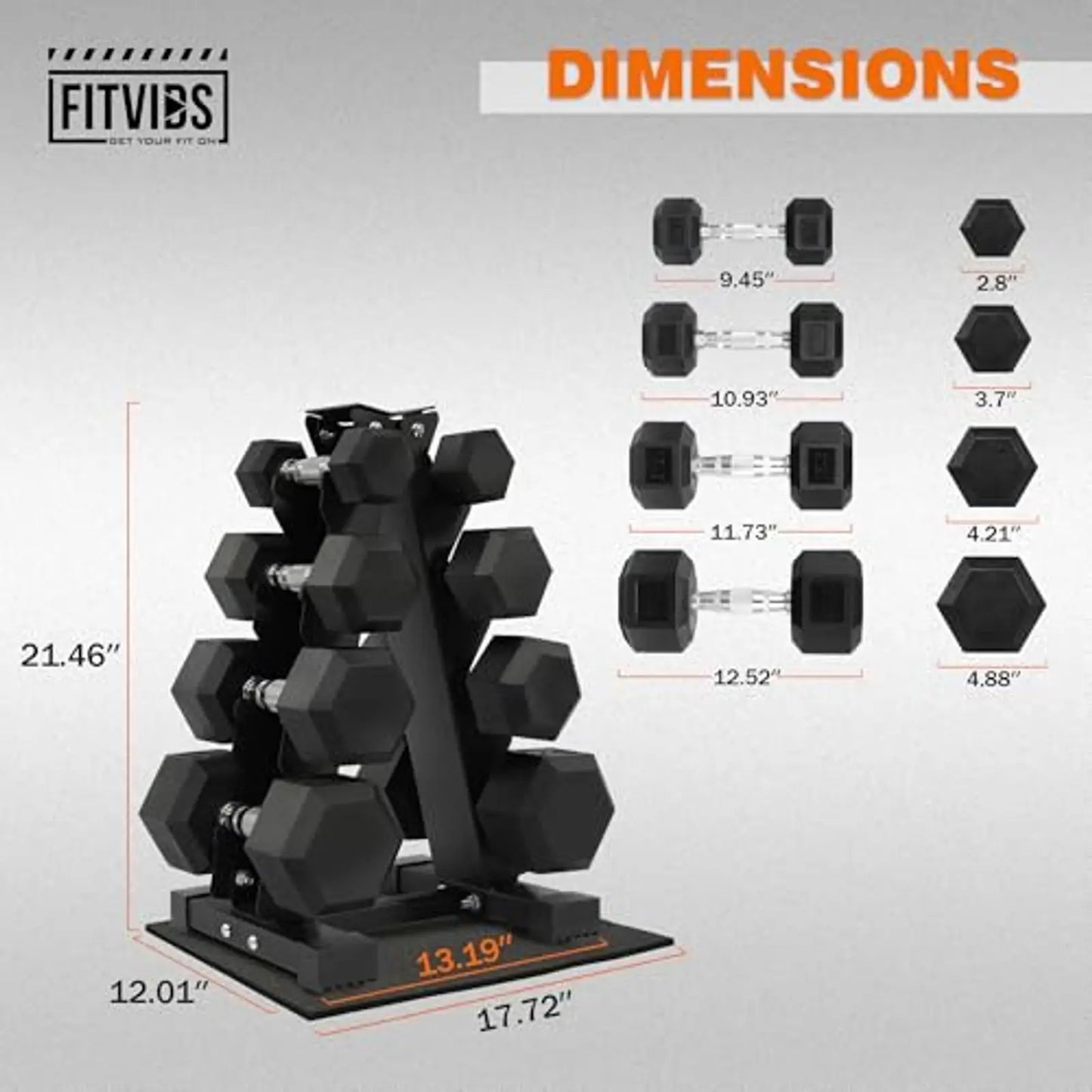 Dumbbell Set With Storage Rack And Rubber Coated Hex Weights