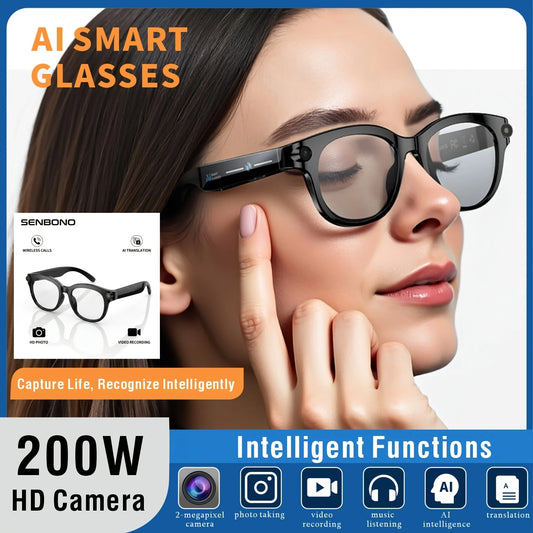 SENBONO AI Smart Glasses With 200W Pixel Camera Bluetooth Translator