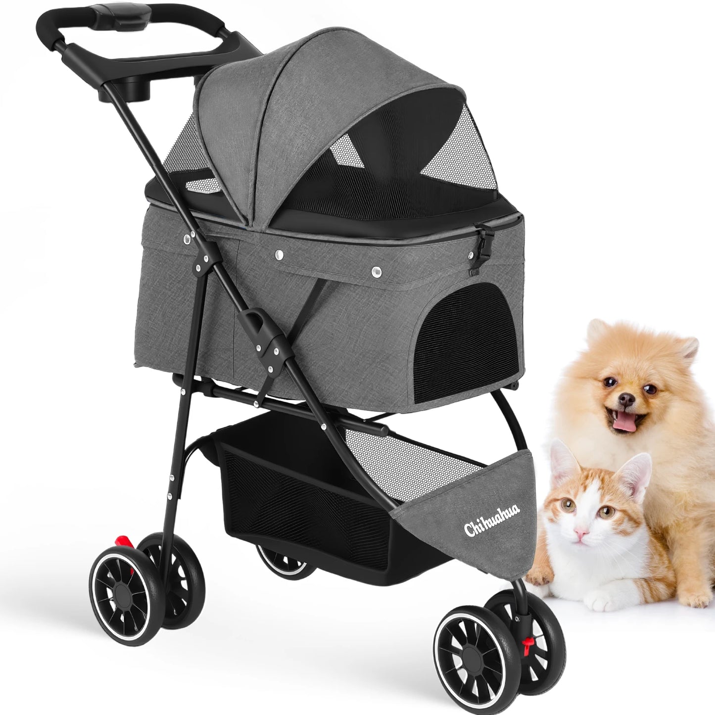 CHIHUAHUA Pet Stroller 3 Wheels Foldable With Breathable Mesh Canopy