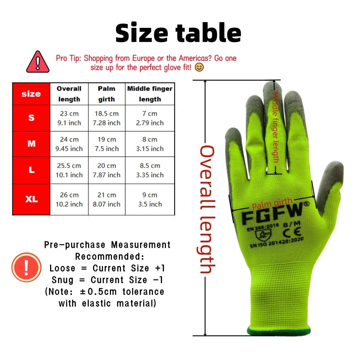 FGFW PU Coated Work Gloves EN 388 ISO20471 Certified Lightweight Safety Gloves