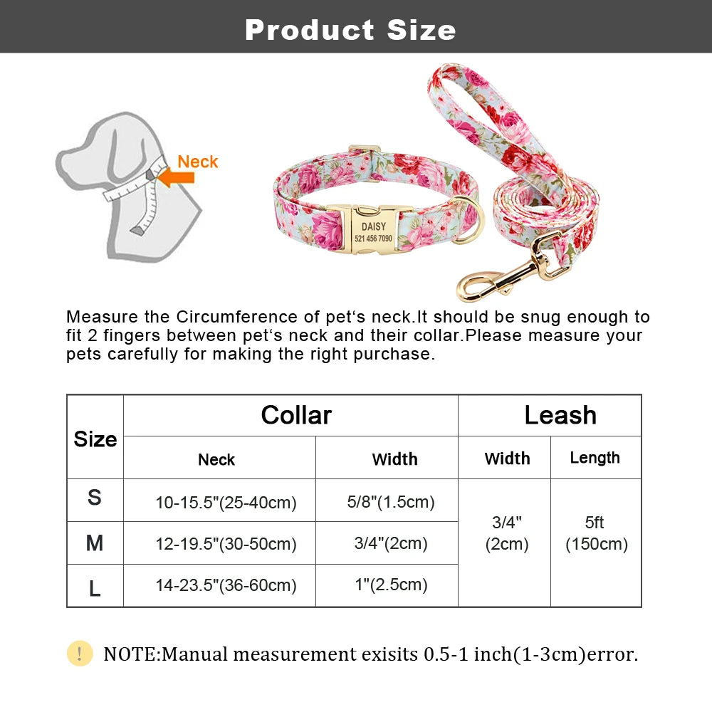 Pet Artist Personalized Dog Collar And Leash With Engraved Nameplate