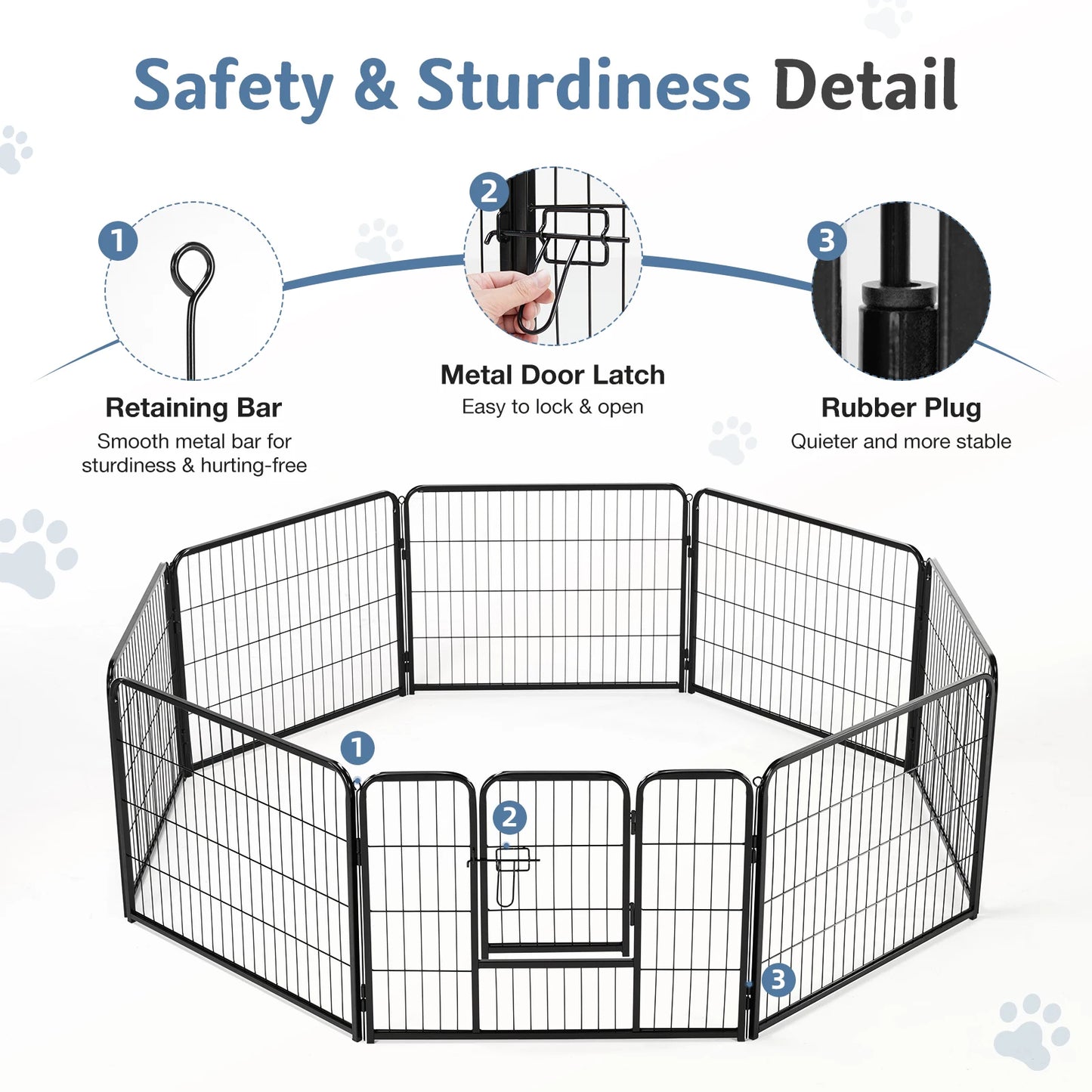 JHK Metal 8 Panel Dog Playpen Fence Foldable Outdoor Exercise Pen