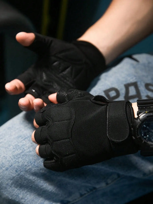 Fingerless Fitness Gloves Non Slip Breathable Shockproof For Gym Cycling