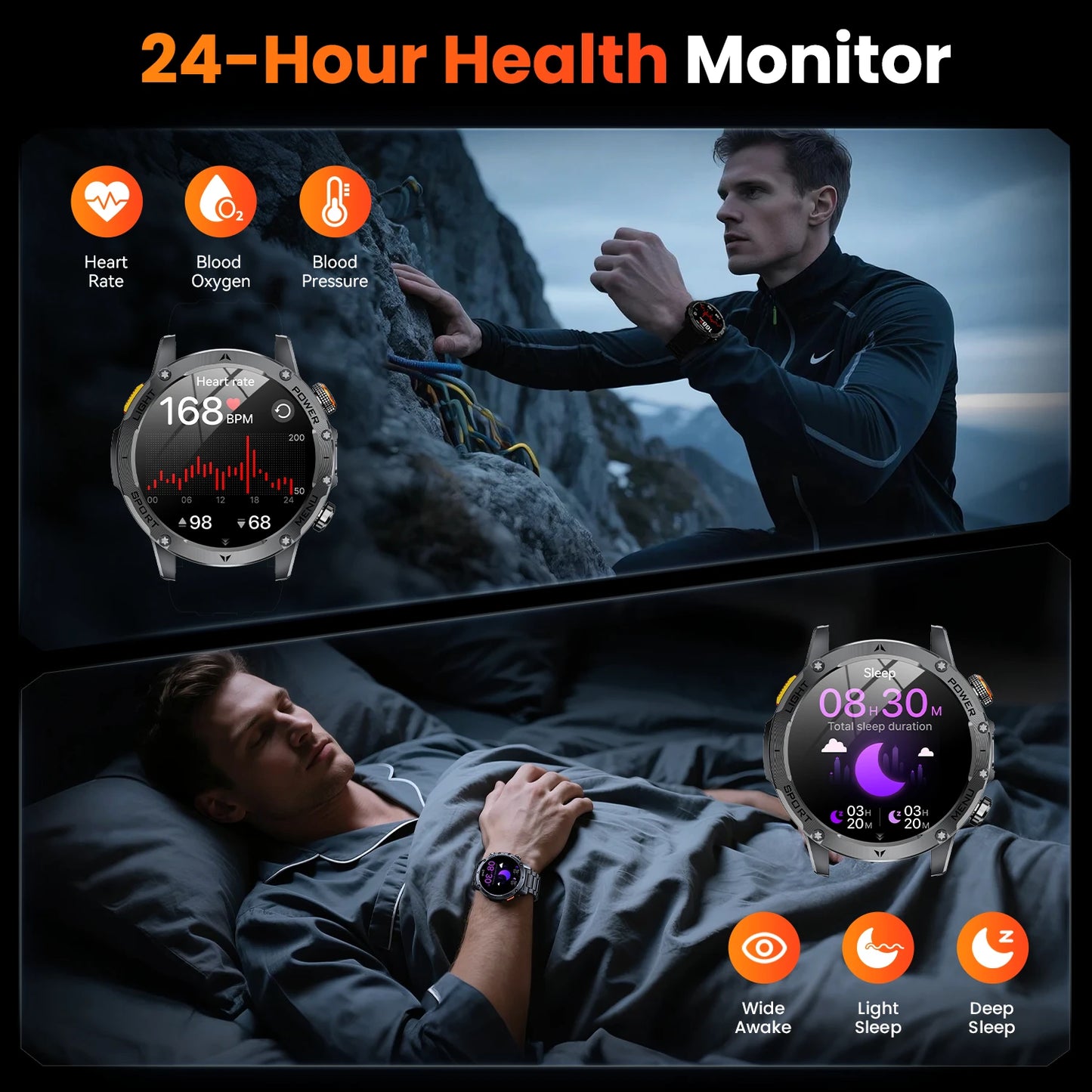 Military Smartwatch For Men With Bluetooth Call And 100 Modes