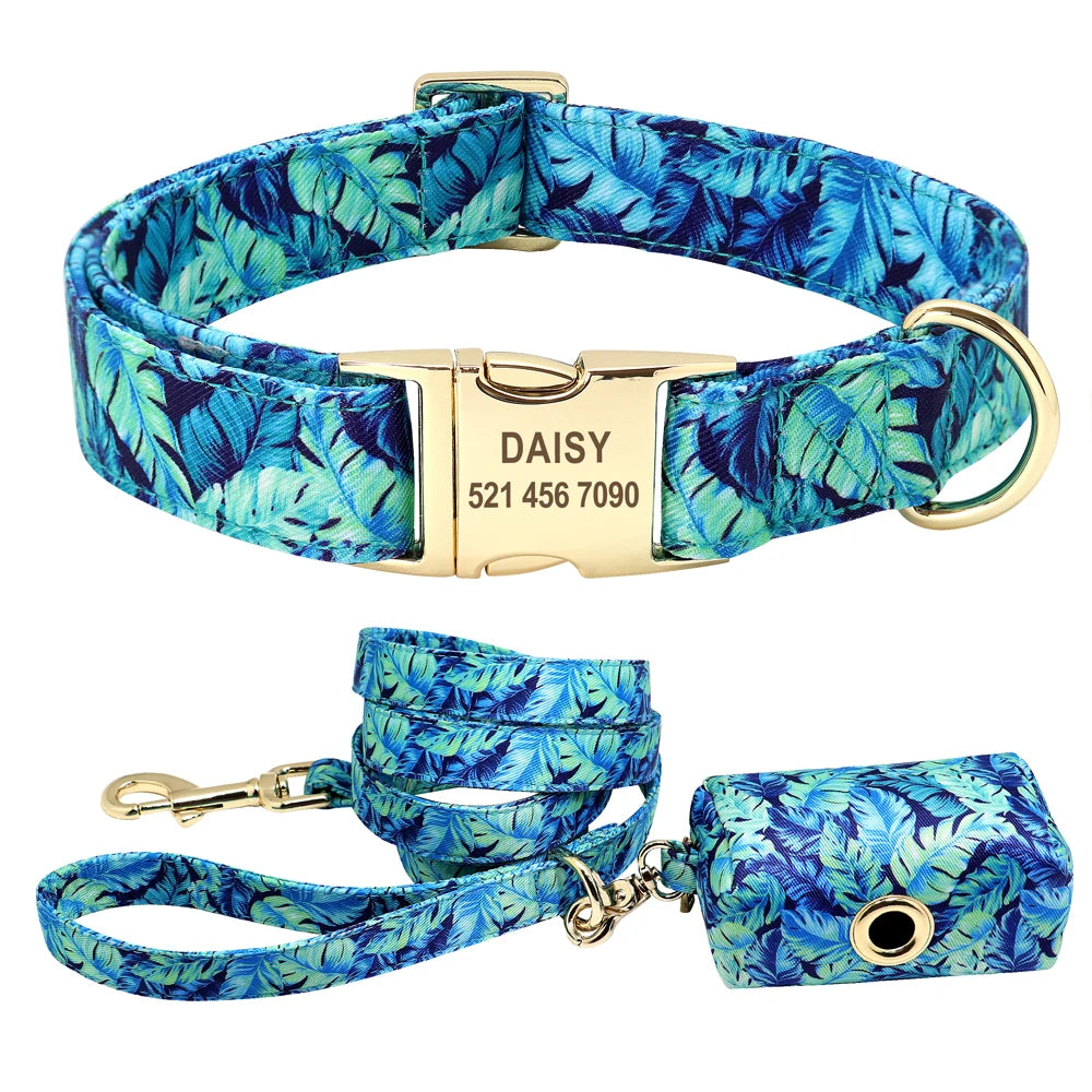 Pet Artist Personalized Dog Collar And Leash With Engraved Nameplate