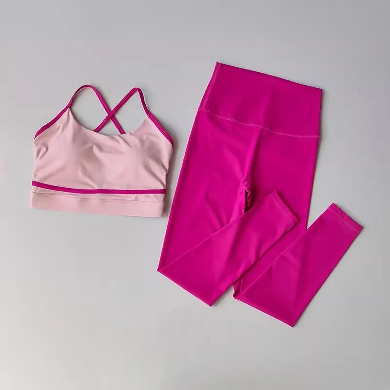 Womens Yoga Set 2 Piece High Waist Leggings And Sports Bra
