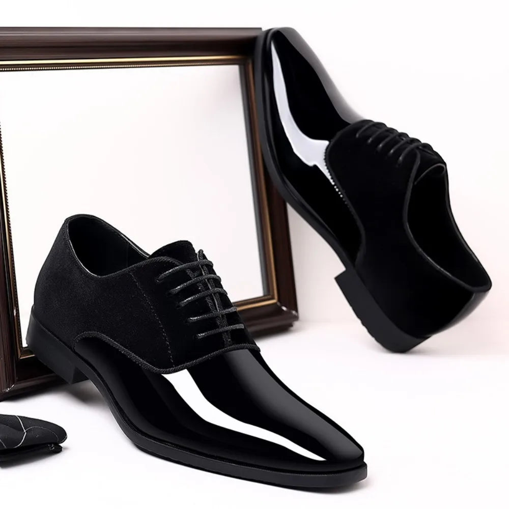 Men's Oxford Shoes PU Leather High Gloss Square Toe Lace Up