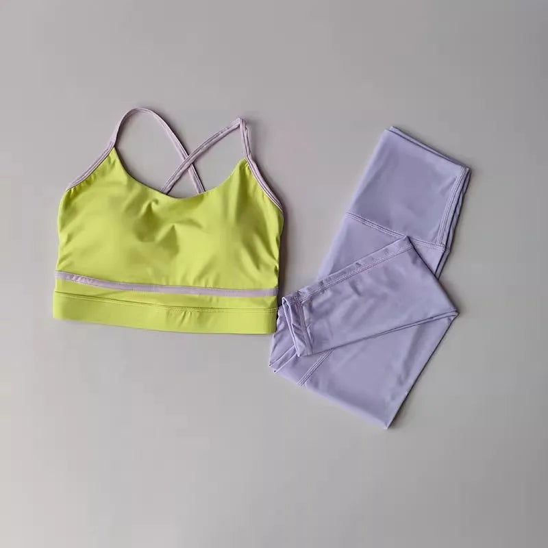 Womens Yoga Set 2 Piece High Waist Leggings And Sports Bra