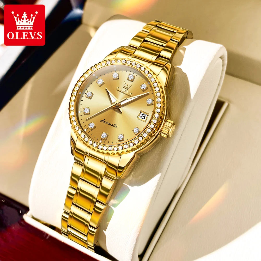 OLEVS Women's Diamond Automatic Watch Stainless Steel