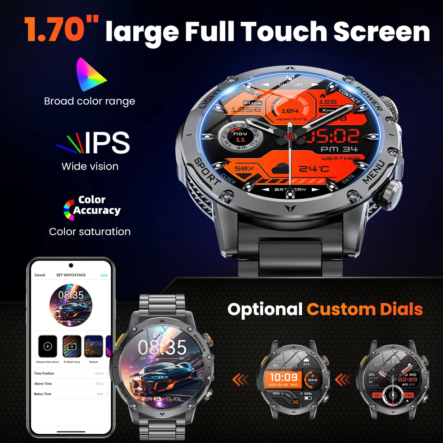 Military Smartwatch For Men With Bluetooth Call And 100 Modes