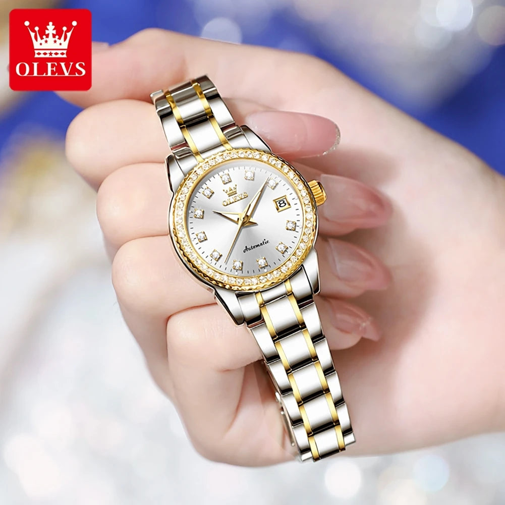OLEVS Women's Diamond Automatic Watch Stainless Steel
