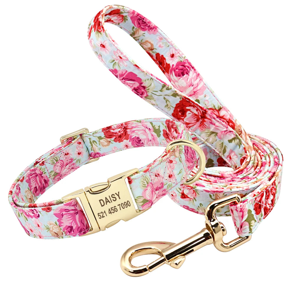 Pet Artist Personalized Dog Collar And Leash With Engraved Nameplate