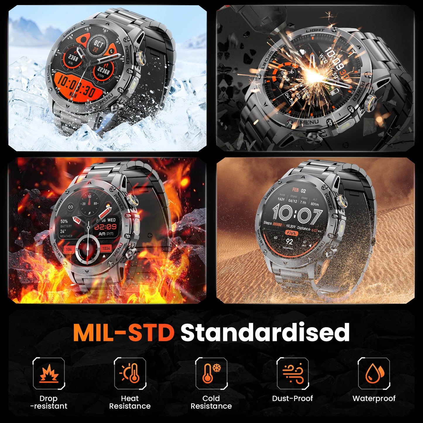 Military Smartwatch For Men With Bluetooth Call And 100 Modes