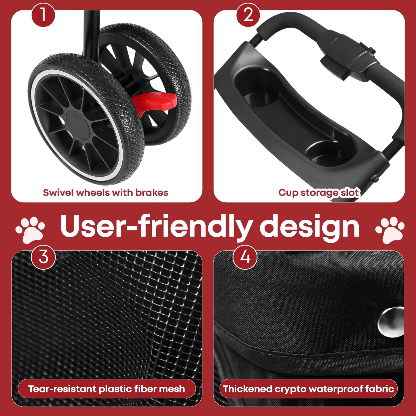 CHIHUAHUA Pet Stroller 3 Wheels Foldable With Breathable Mesh Canopy