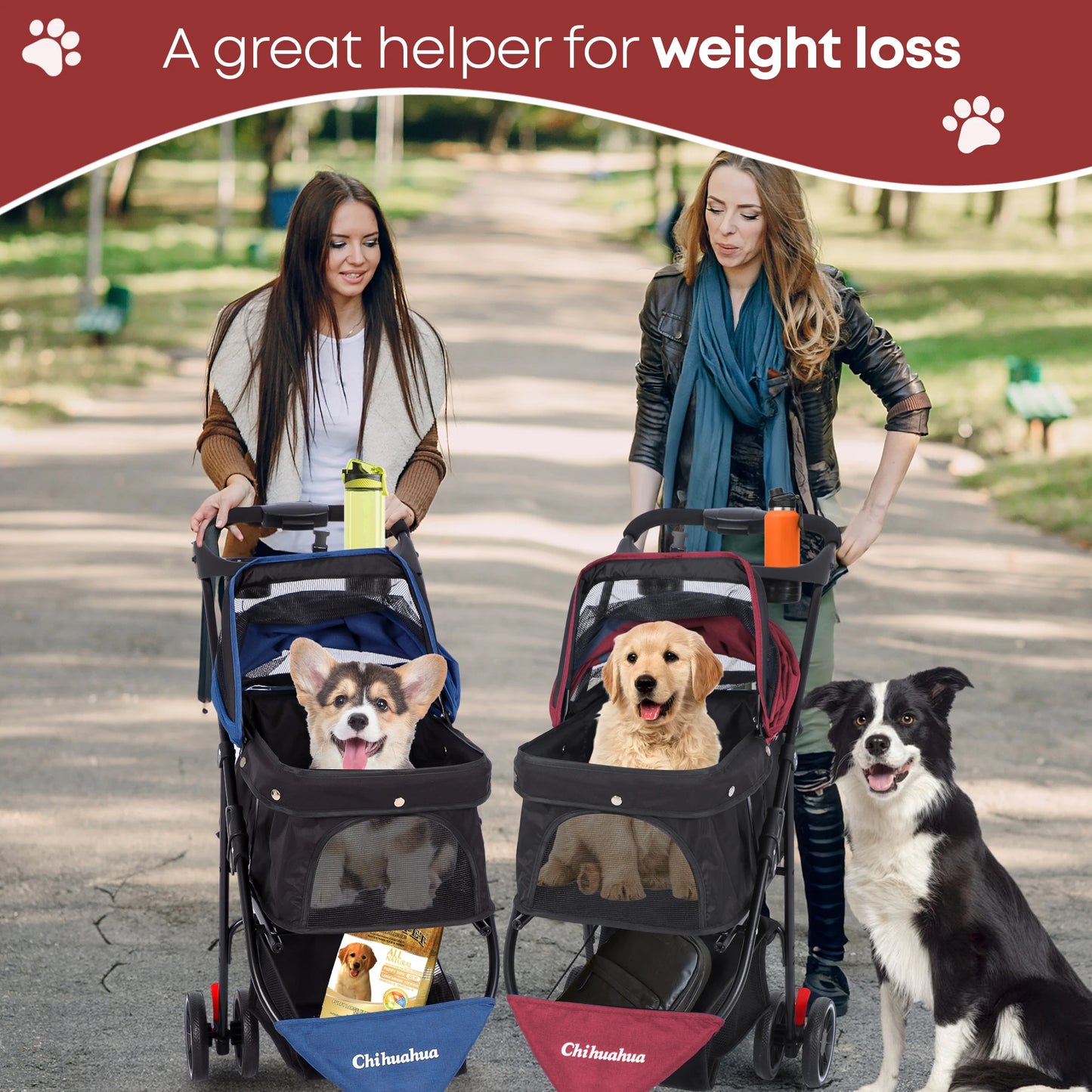 CHIHUAHUA Pet Stroller 3 Wheels Foldable With Breathable Mesh Canopy