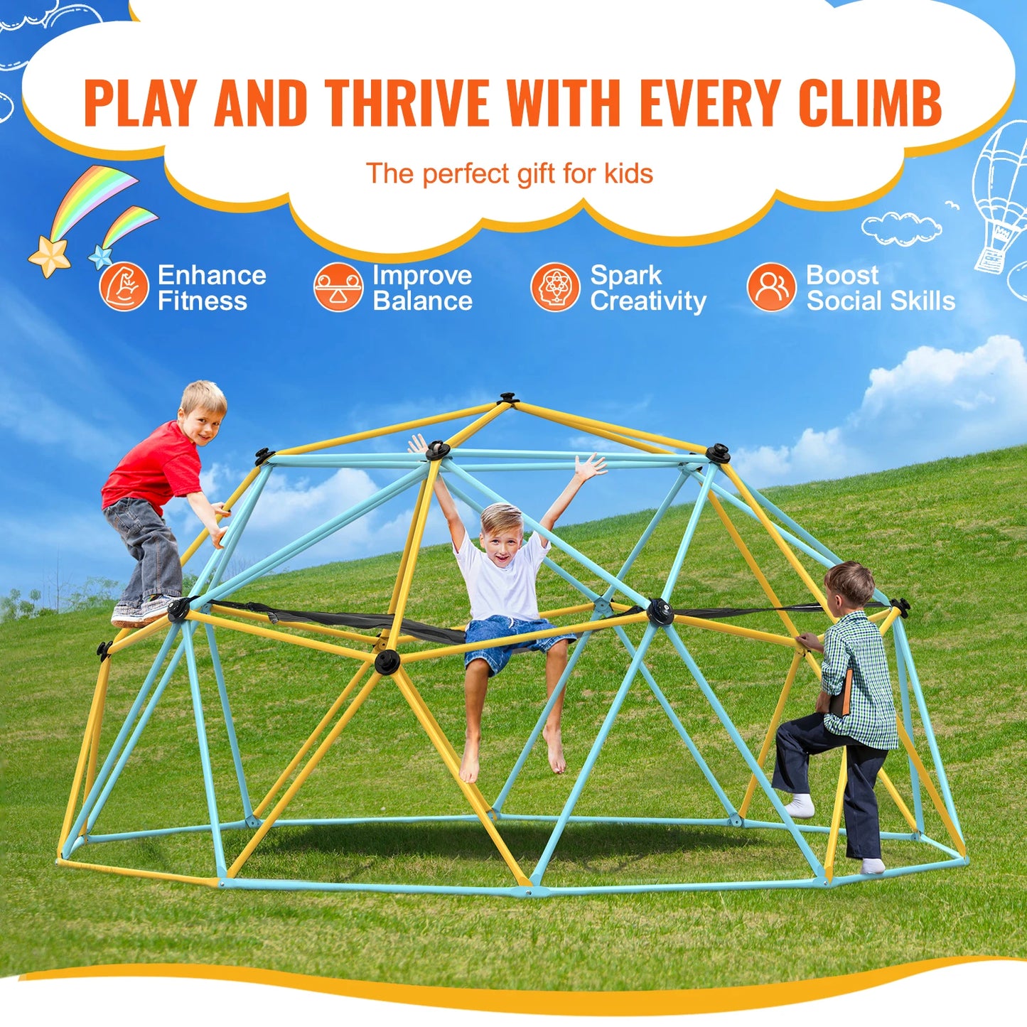 SucceBuy Climbing Dome Geometric Jungle Gym With Swing Hammock