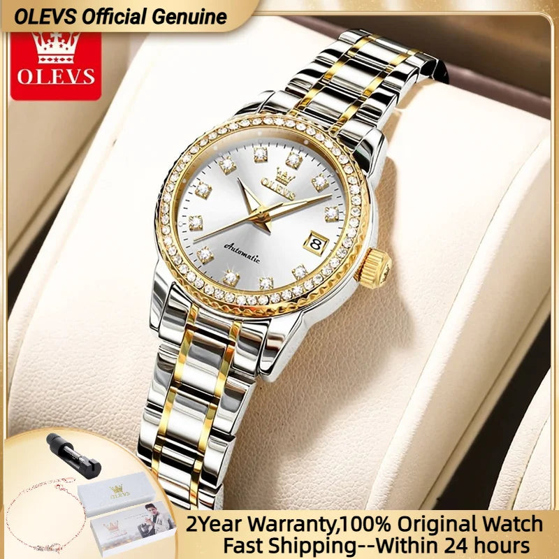 OLEVS Women's Diamond Automatic Watch Stainless Steel