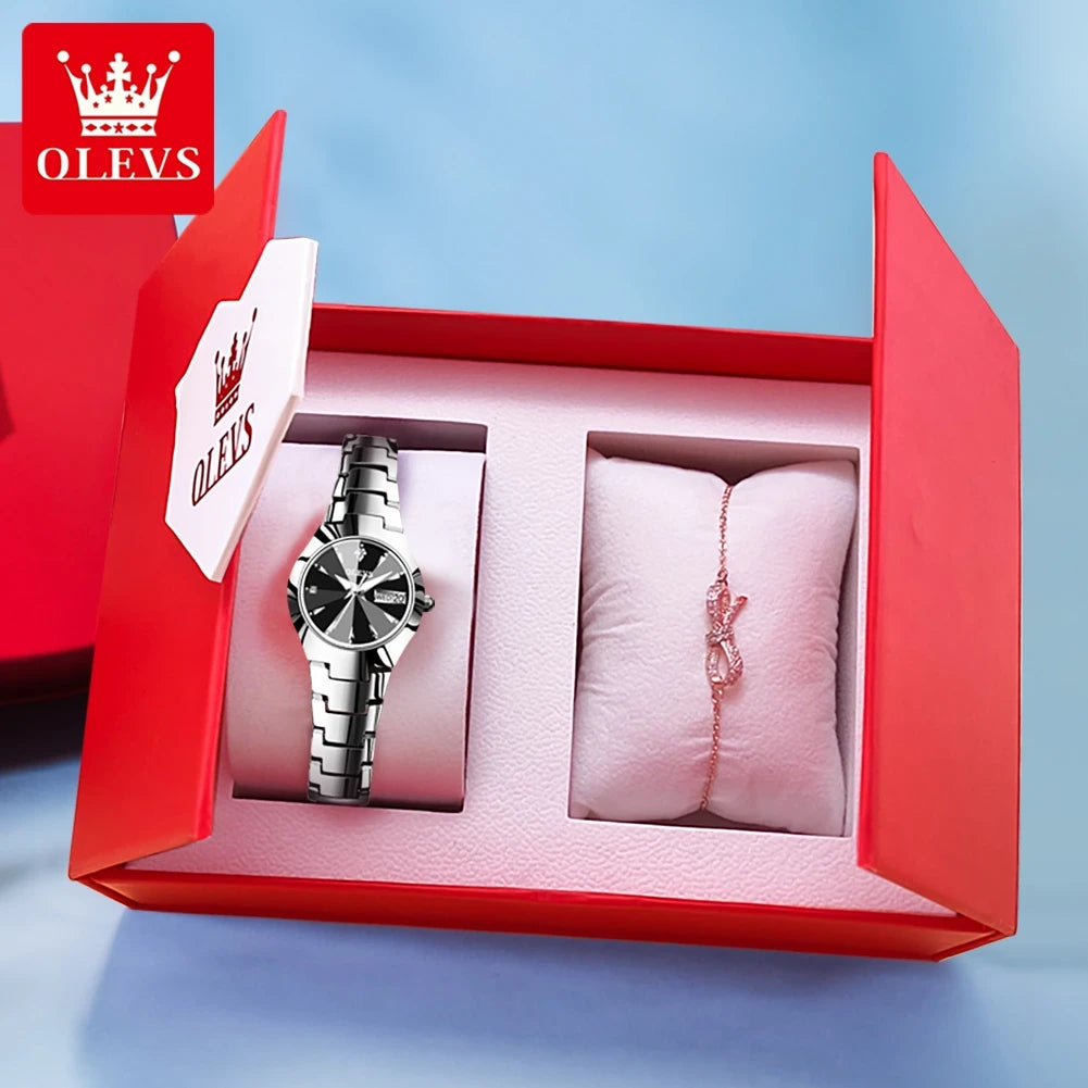 OLEVS Women's Quartz Watch Stainless Steel Luminous Waterproof Wristwatch
