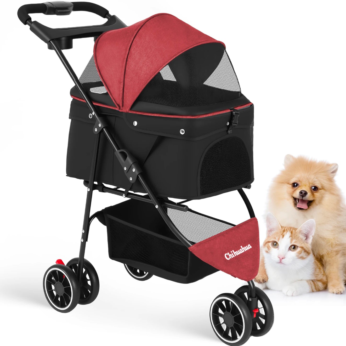 CHIHUAHUA Pet Stroller 3 Wheels Foldable With Breathable Mesh Canopy