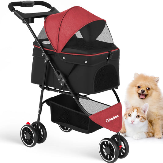 CHIHUAHUA Pet Stroller 3 Wheels Foldable With Breathable Mesh Canopy