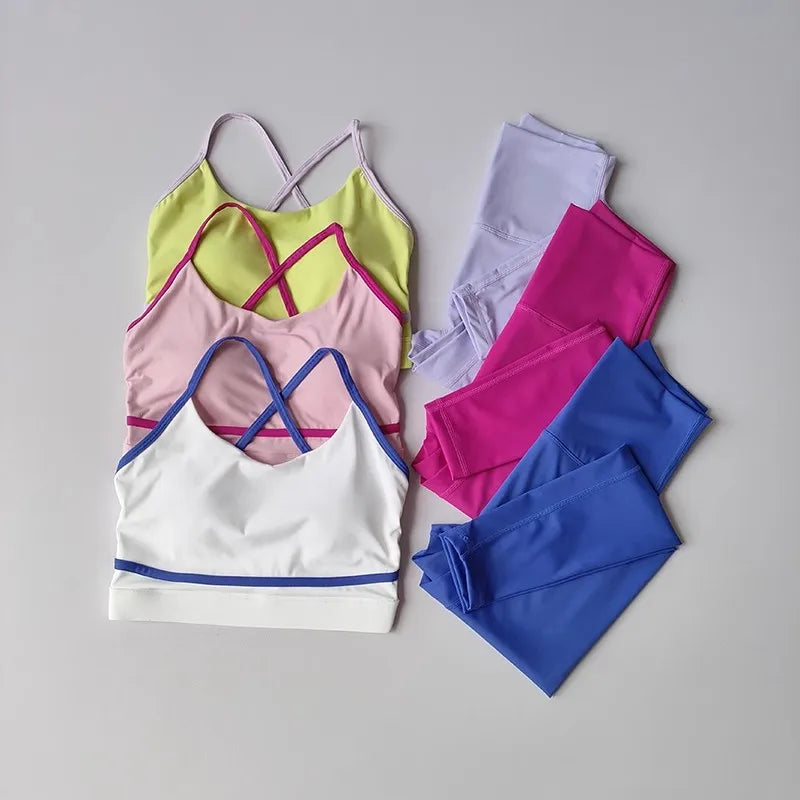 Womens Yoga Set 2 Piece High Waist Leggings And Sports Bra