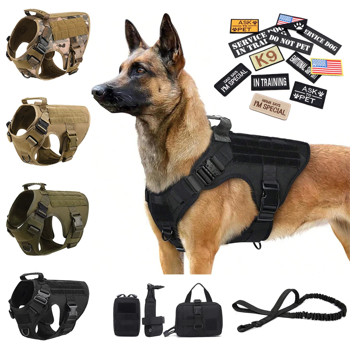 Petravel Military Large Dog Harness Vest Set With Patches