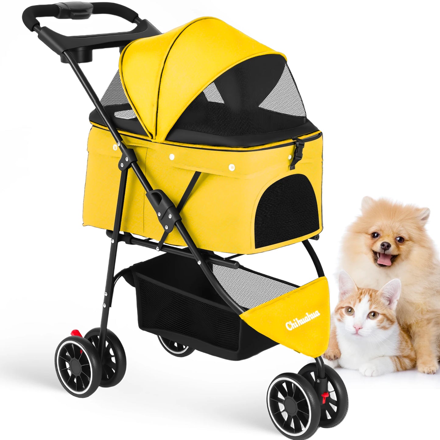 CHIHUAHUA Pet Stroller 3 Wheels Foldable With Breathable Mesh Canopy