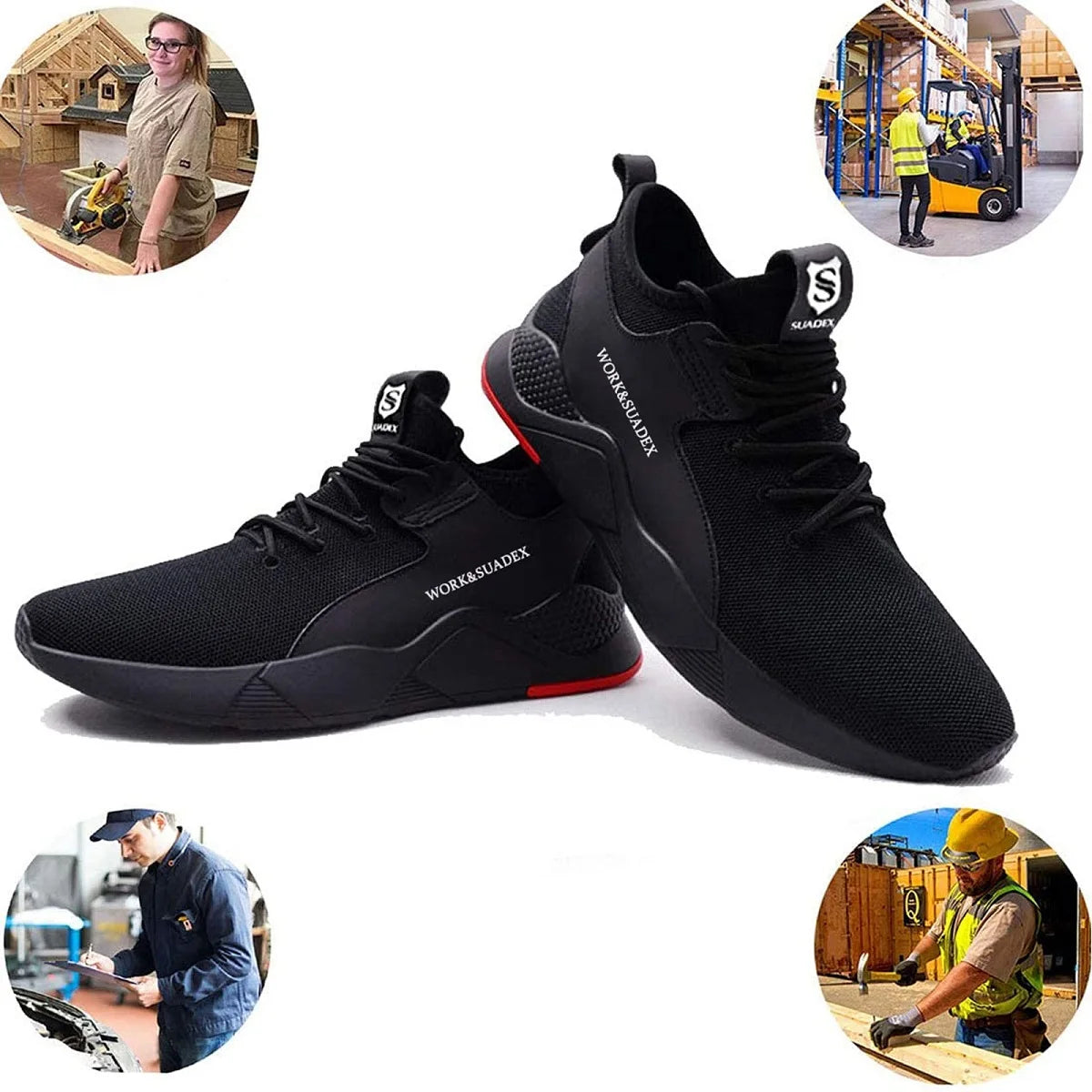 SUADEX Men Work Safety Shoes Steel Toe Cap Anti-Smash Puncture-Resistant