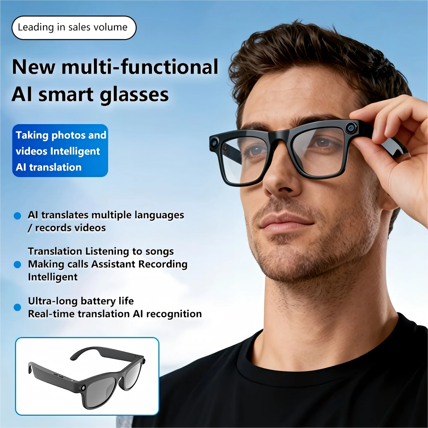 Giinova Smart Camera Glasses With Dual Microphones And AI Translator