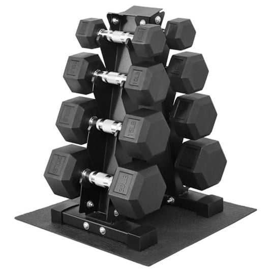 Dumbbell Set With Storage Rack And Rubber Coated Hex Weights