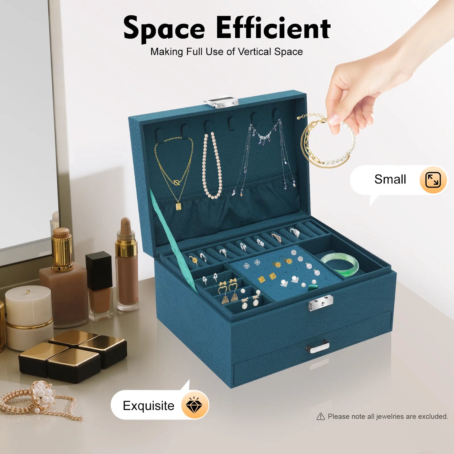 Three Tier Jewelry Box Organizer With Compartments For Necklaces