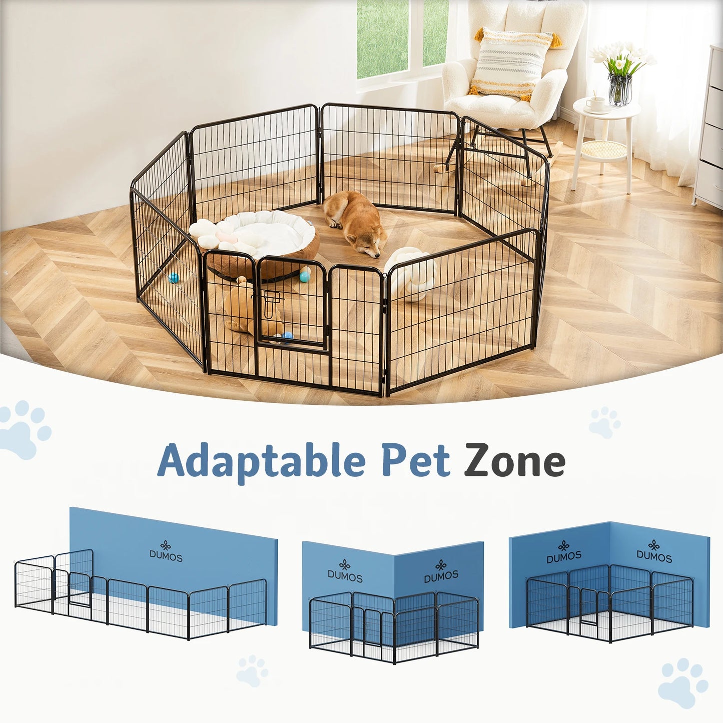 JHK Metal 8 Panel Dog Playpen Fence Foldable Outdoor Exercise Pen