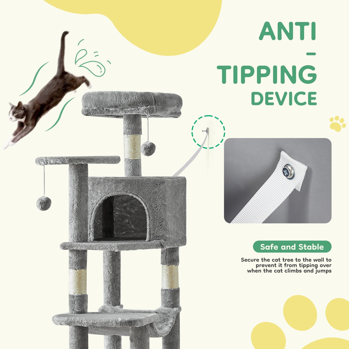 JHK Cat Tree Multi-Cat Climbing Tower Natural Sisal Posts