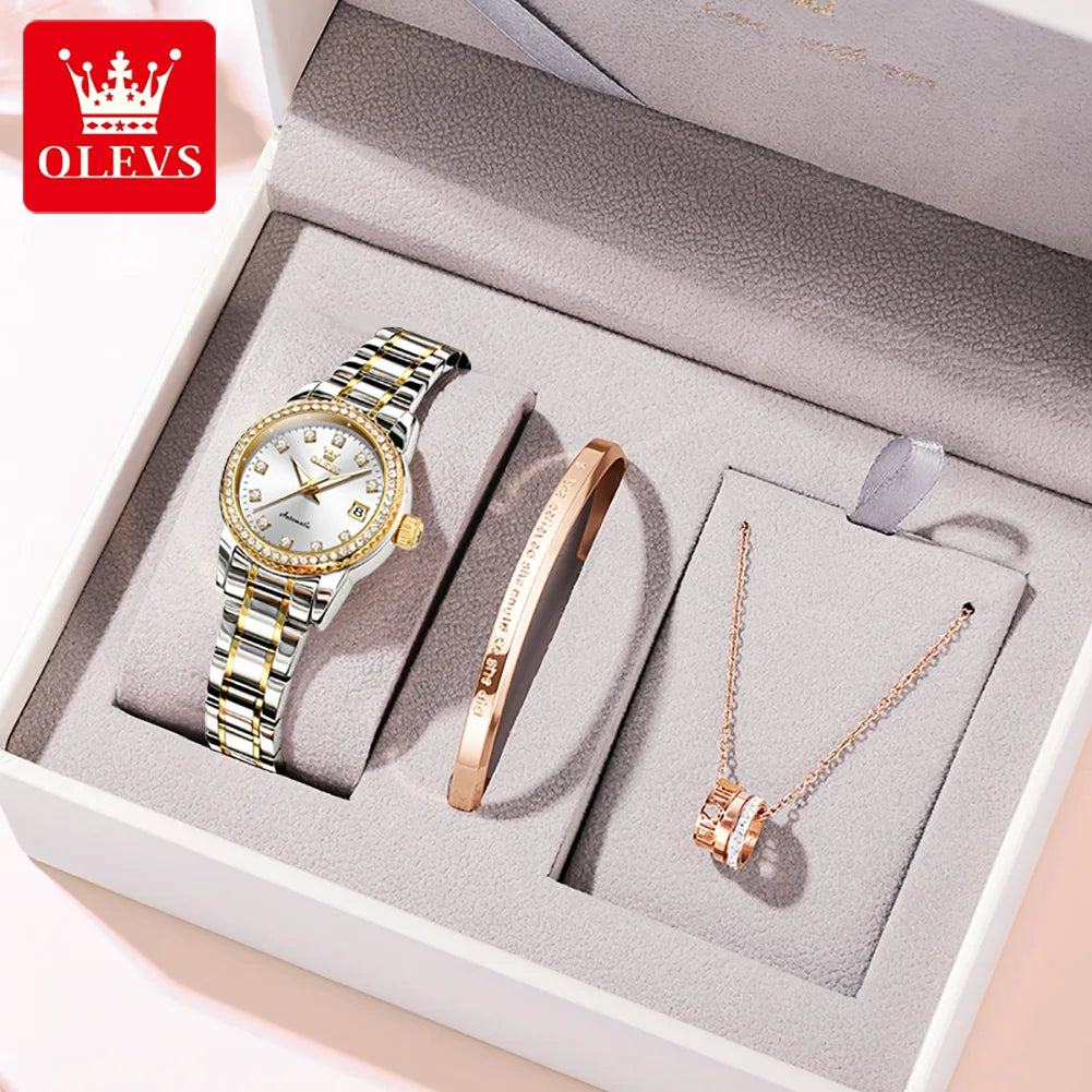 OLEVS Women's Diamond Automatic Watch Stainless Steel