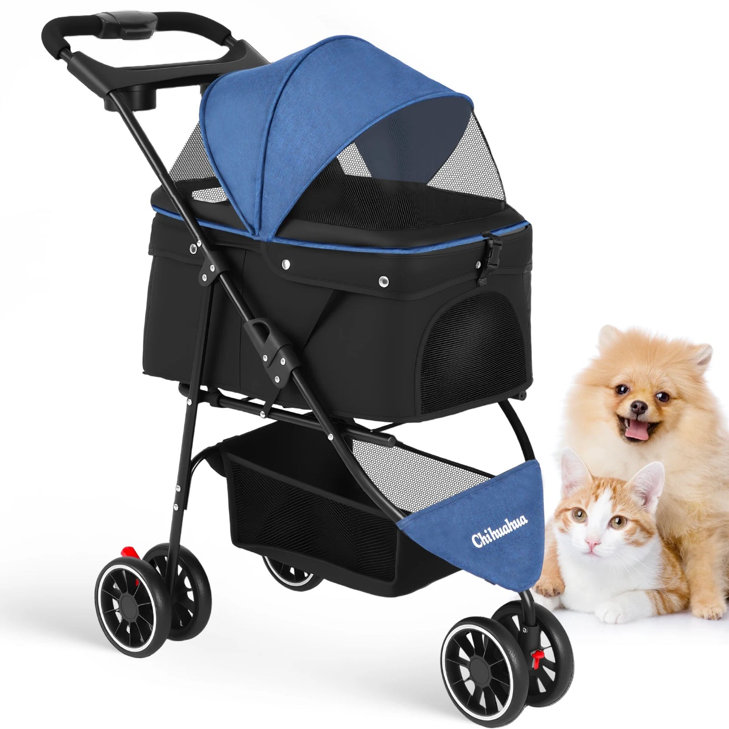 CHIHUAHUA Pet Stroller 3 Wheels Foldable With Breathable Mesh Canopy