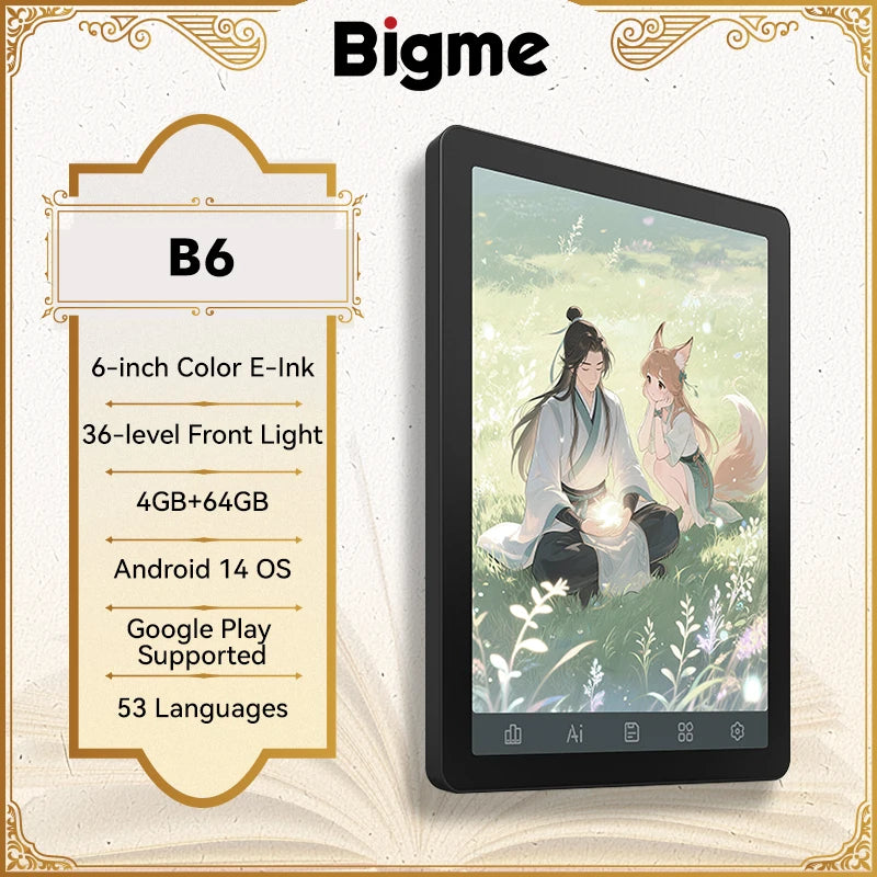 BIGME B6 Android E Ink Ebook Reader With Front Light Paperlike Display