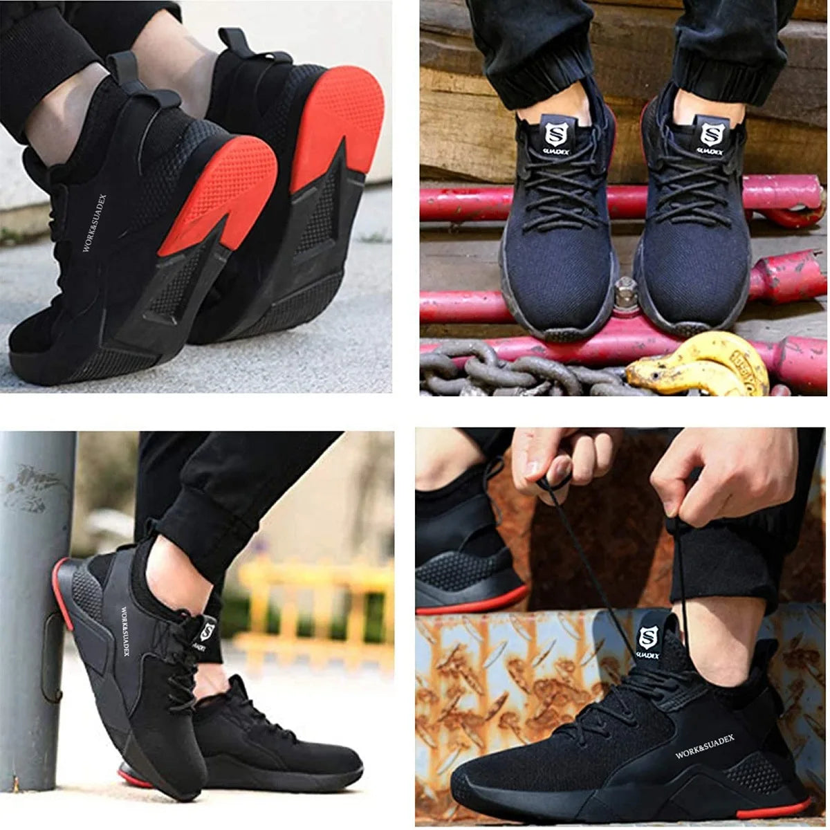 SUADEX Men Work Safety Shoes Steel Toe Cap Anti-Smash Puncture-Resistant