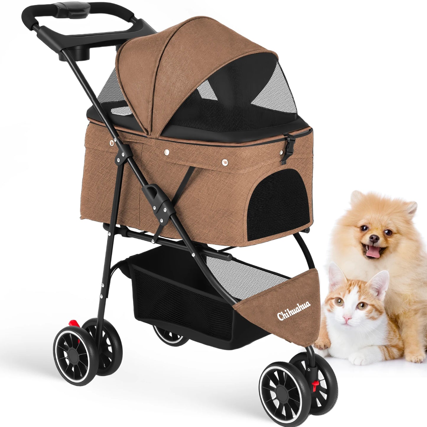 CHIHUAHUA Pet Stroller 3 Wheels Foldable With Breathable Mesh Canopy