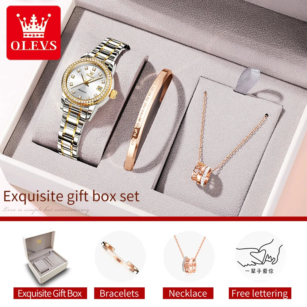 OLEVS Women's Diamond Automatic Watch Stainless Steel